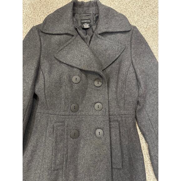 George Charcoal Gray Pea Coat SIze S 6 Button - Picture 2 of 4